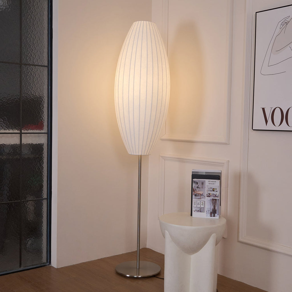 Elegancka lampa stojąca LED z żebrowanym kloszem